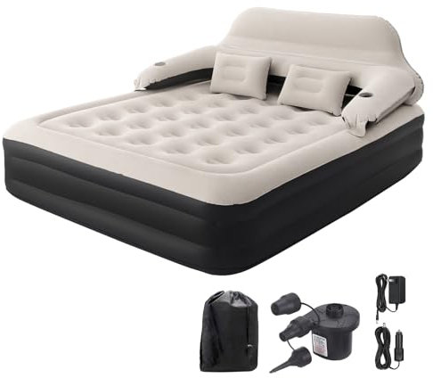 DIMAR GARDEN Divano letto queen size con materasso soffiato a pompa, letto gonfiabile con cuscini e schienale