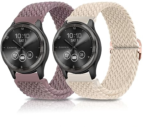 KoGiio 20mm Geflochtenes Armband für Garmin Forerunner 165/165 Music/Vivoactive 6/5/Vivomove Trend,Ersatzband Uhrenarmband für Garmin vivomove Sport/Venu Sq 2 Music Milchig weiß &Lilagrau