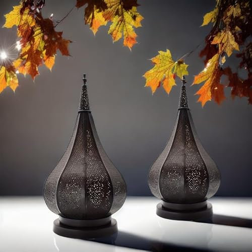 2er Set Orientalische Laterne aus Metall Ezana Schwarz 36cm | Marokkanische Gartenlaterne für draußen oder innen | Marokkanisches Orientalisches Windlicht Gartenwindlicht hängend oder zum hinstellen