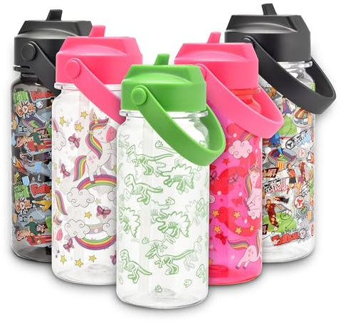 AZONIX Clear Dinosaur Kids Water Bottle with Straw | 550ml Leakproof BPA Free Water Bottle | Kids Water Bottle for School | Kids Juice Bottle | Boys & Girls Travel Bottle
