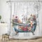 ASDCXZ Lustig Duschvorhang 180x200 cm, Vintage Holz Maritime Hintergrund Lustig Katze Blumen Blätter Waschbar Bad Duschvorhänge Polyester Textil Wasserdicht Duschvorhang für Badewanne mit 12 Haken