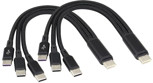 AAOTOKK 2-Pack/20cm Short 3 in 1 USB-C Male to Type-C Male Fast Charge Cord - Compatible for Mobile/Android and USB-C Devices (Black-3 Type C)