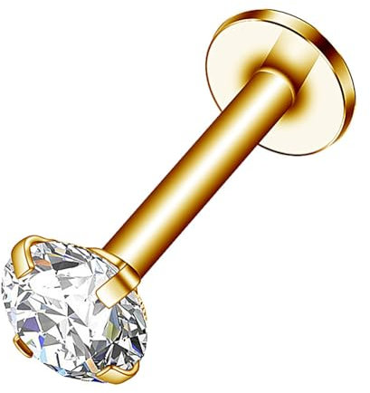 Decentraland 1 STÜCK 16G Goldene Ohrstecker CZ Labret Nase Tragus Knorpelschmuck Hergestellt aus Chirurgenstahl mit Innengewinde Piercingschmuck für Helix, Muschel, Lippe, Nase, Ohrring für Frauen