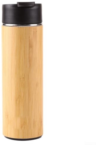 Bamboo-Tea Infuser Bottle with Removable Stainless Steel Strainer, Natural Wood Travel Mug Double-Walled Tea Infuser Travel Bottle for Hot/Cold Drinks