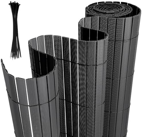 Joparri PVC Sichtschutzmatte 100 x 500 cm Sichtschutzzaun Gartenzaun mit Kabelbindern Sichtschutz für Garten Balkon Terrasse Zaun, Doppelte Verstärkung Innen, Anthrazit