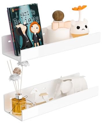 Hexsonhoma 30cm Weiß Acryl Wandregale 2-Packung, Acryl Bücherregal für Wand. Wandmontage Regal für Wohnzimmer