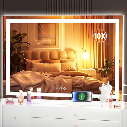 Hasipu Kosmetikspiegel mit Beleuchtung, 80 x 50cm LED Schminkspiegel, Beleuchteter Schminkspiegel mit dimmbaren 3 Modi, Touchscreen Steuerung Kosmetikspiegel Quadratisch Weiß