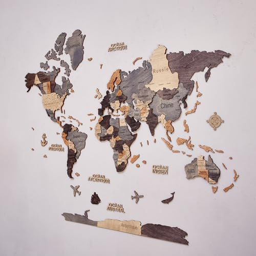 Creatifwood Mappa del mondo in legno, miglioredecorazione da parete in 3D, idea regalo per ogni occasione, decorazione da parete per casa, cucina o ufficio (Graphite, 150L x 105l cm)