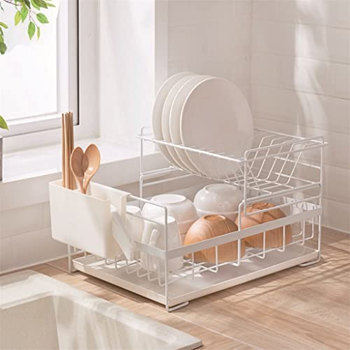 Estante para secar Platos con escurridor, escurridor, Cocina, encimera, Organizador de Utensilios, Almacenamiento para el hogar (Color: Blanco)