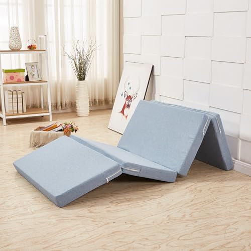 XXIUDEE Gäste-Klappmatratze, tragbares Schlafsofa, Campingmatte, Reisebett, Matratze für Wohnheim, Wohnzimmer, waschbarer Bezug und Druckentlastung, Bett in einer Box (200 x 120 x 10 cm, blau)