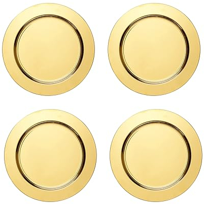 ECHTWERK Set di 4 sottopiatti/piatti da portata 'Shiny' in acciaio inossidabile, Edizione Oro, Ø 33,2 cm