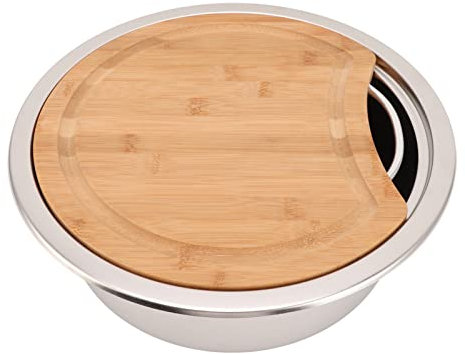 Évier de Camping-car, évier de Salle de Bain pour Camping-car avec Bloc à Découper en Bambou 14,17 X 4,72 Pouces, évier de Camping-car en Acier Inoxydable 304 pour Bateau,