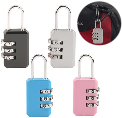 Set de 4 candados pequeños de combinación con código de 3 dígitos, de metal resistente a la intemperie, para garaje, gimnasio, jardín y cobertizo