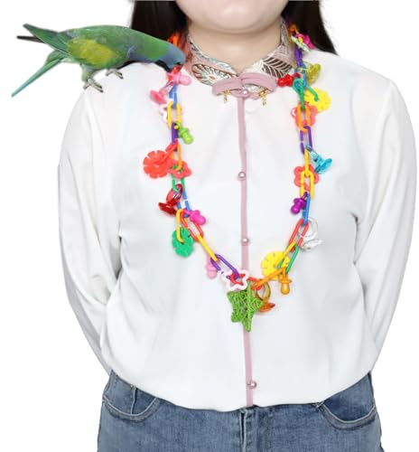 2 Pack Bird Necklace Toy Rainbow Necklace Bird Toy Bird Chewing Toy Cage Links Bird Swing & Climbing Chain for Smaller-Sized Birds