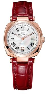 marvin Schweizer Klassische Damenuhr Quarzwerk Roségold Edelstahlgehäuse Lederarmband Wasserdicht Luxuriöses Geburtstagsgeschenk für Frauen