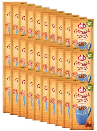 RUF Monats-Vorrat Glücklichmacher Tassenpudding Schokolade, Cremepudding mit reichhaltiger Schokolade, nur Wasser hinzufügen, 30 x 59g Beutel