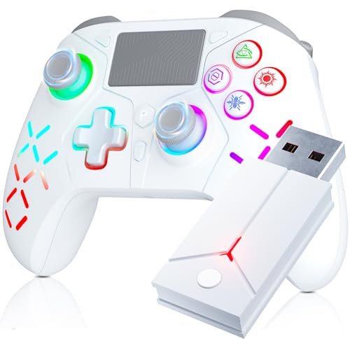 Kabelloser Controller with Adapter für PS-5 Game, Adapter kompatibel mit PS-5-Spielen, Dual-Motor-Vibration/6-Achsen-Sensor/Turbo/3,5-mm-Audiobuchse/Touchpad für PS-4//Pro/Slim/PC/S-witch (RGB)