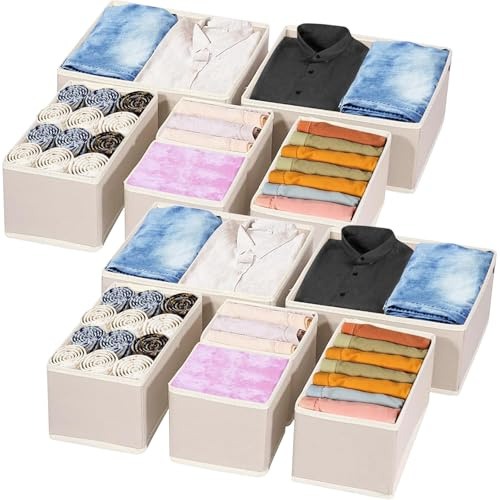 Punklong 12 Pack Clothes Drawer Organisers,Drawer Dividers,Clothes Storage Organiser,Folding Draw Organisers for Bedroom Fabric Underwear Organiser,Shirt,Underwear (Khaki)
