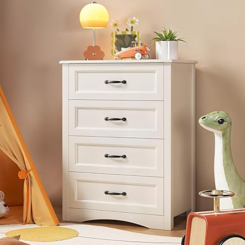 Gizoon 4 Drawer Dresser for Bedroom, Wood Storage Chest, White