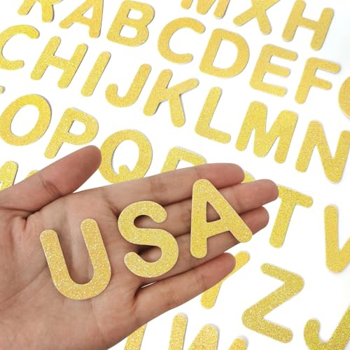 52 Pcs Glitter Alphabet A to Z Set Iron-on Letters, for Jackets, Backpacks, Hats Shirts - Yellow