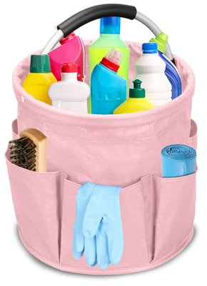 Yallmie 17L Cleaning Caddy Organiser, cleaning organiser bag Collapsible Cleaning Bag, Cleaning Products Organiser Multi Pocket Foldable Cleaning Bucket for Picnic Bath Shopping (Pink)