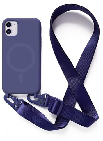 Zyweil Silikon Handykette für iPhone 11, Magnetische Schutzhülle mit Band Halsband Lanyard (abnehmbar) Ganzkörperschutz Kratzfeste Stossfest Handyhülle Blau