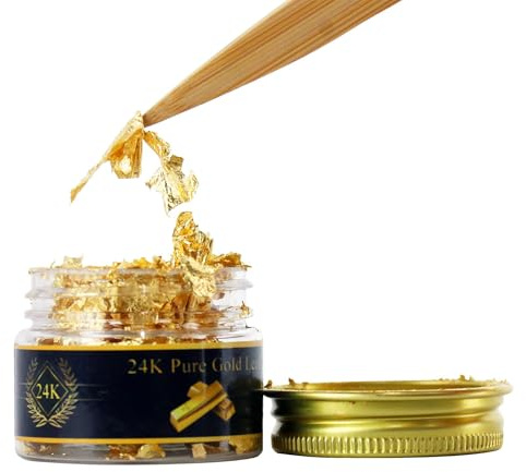 Essbare Goldblätter, Blattgold Flocken,24 Karat Gold Streuer zum Basteln Lebensmittel Kuchen Backen Dekorfolie Künstlerbedarf