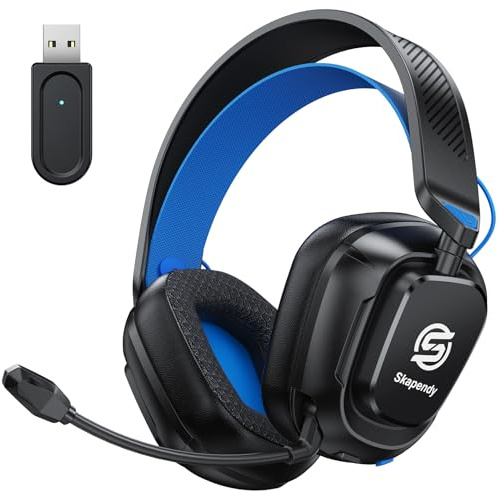 Skapendy VK84 Cascos Gaming Inalambricos para Ps4, Ps5, PC, Mac, Switch, Auriculares Gaming con Micrófono con cancelación de Ruido, Cascos de Juego Bluetooth 5.4, Matte Black Blue
