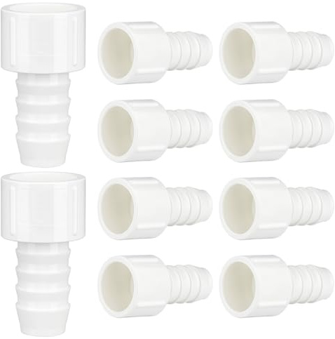 Sivak 10 Pcs 3/4 Barbed x 3/4 Socket PVC Pipe Fitting Adapter Compatible with 474 Series, Schedule 40, White, Pool Barbed Hose Fittings, Nesting Adapter Fitting Plumbing Connector for Dwv Systems