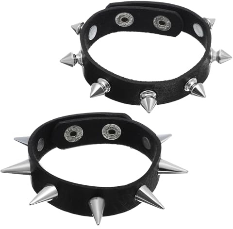 LXUEJIE 2 pulseras de punk, rock, espigas, ajustables, pulseras de cuero negro con tachuelas, pulseras punk emo, joyería gótica para mujeres y hombres de los años 80 y 90