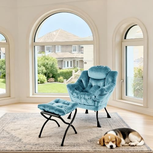 Ligterra Sessel, Ohrensessel, Lesesessel, Fernsehsessel, Relaxsessel, Loungesessel mit Hocker & Armlehnen, Seitentasche & Fußstütze, für Wohnzimmer, Schlafzimmer, Büro, 72×80×93cm (Himmelblau)