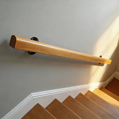 Dawselod 120cm Pasamanos de Madera Maciza,Montaje en Pared Antideslizante para Escaleras,Barandilla de Seguridad Resistente para Peldaños Interiores y Exteriores,Ideal para Mayores