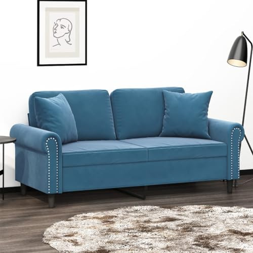 Mimdixy Schlafsofa, 2-Sitzer-Sofa mit Zierkissen Blau 140 cm Samt Boneless Sofa für Wohnzimmer und Schlafzimmer