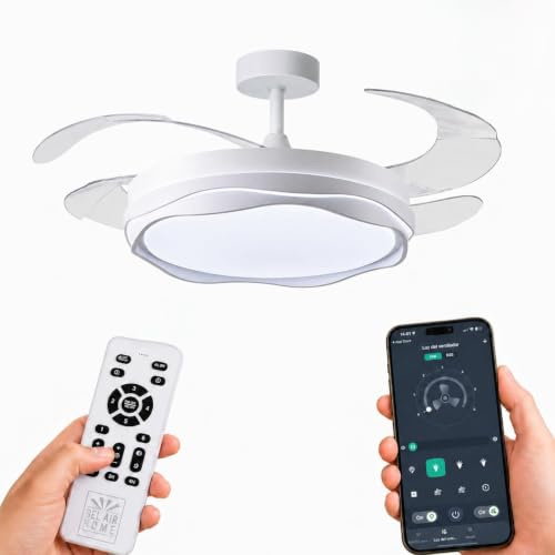 BEL AIR HOME Deckenventilator Kira, weiß, leiser DC-Motor, versenkbare Flügel, LED-Licht 36 W, 3 Temperaturen, Fernbedienung, Wintermodus, modern (KIRA weiß)