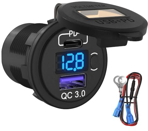 Joinfworld USB Steckdose 12v Auto,mit Schalter LED USB Anschluss | Steckdose Auto-Ladegerät,48W PD & QC 3.0 Schnellladung Doppel-USB-Anschluss,Wasserdicht für Wohnmobil Auto Motorrad Boot LKW