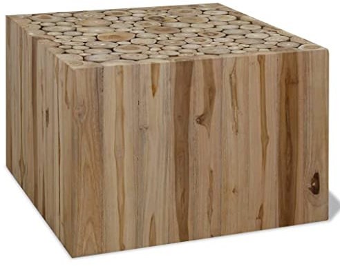 hliofuir Couchtisch Teakholz 50x50x35 cm, Beistelltisch Massivholz handgefertigt, rustikaler Wohnzimmertisch aus echten Baumscheiben, Kaffeetisch und Nachttisch für Moderne Inneneinrichtung