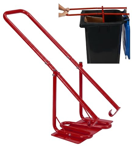 Relaxdays Müllpresse für Mülltonne, Müllverdichter mit Metallplatte, rot | Hausmüll, Restmüll, Plastik, manuell, Stahl