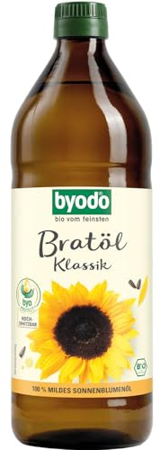 Byodo Bio Bratöl Klassik I 1 x 750ml Glasflasche I Hocherhitzbares Sonnenblumenöl zum Braten, Grillen & Frittieren I Veganes Speiseöl ohne Zuckerzusatz I Hoher Gehalt an ungesättigten Fettsäuren