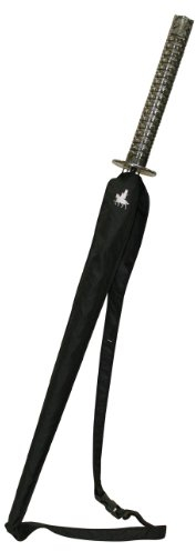 Samurai Regenschirm groß mit Samurai Wappen und Schwertgriff Fiberglas Streben Herren schwarz Stockschirm 28 Samurai Wappen erscheinen bei Regen - mit Tasche