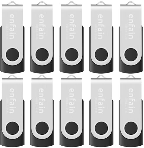 Enfain 10pcs Nice Swivel Design New Usb 2.0 Flash Drive Memory Stick Fold Storage Thumb Stick Pen (4GB, Black)
