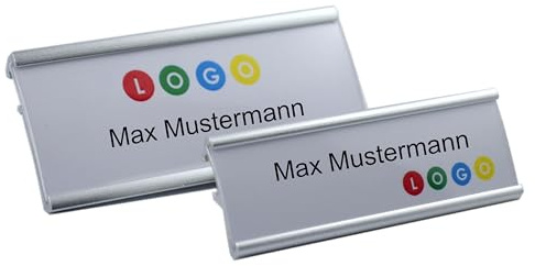 10 Stück Aluminium Namensschilder silberfarbig eloxiert aus Metall, Größe 65x22 mm oder 72x32 mm, mit Nadel/Clip, Name Badge, Namensschild für Kleidung, selbstbeschriftbar (72 x 32 mm)