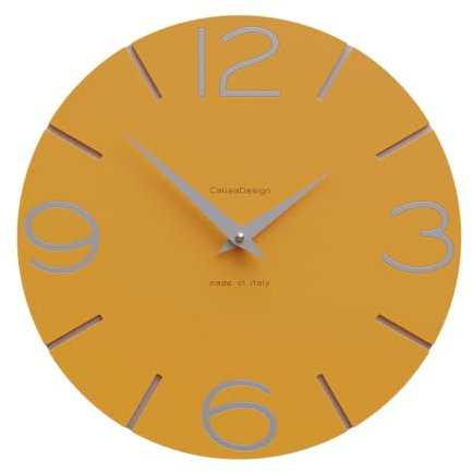 CalleaDesign - Smile Wanduhr, handgefertigt in Italien, 30 cm, elegant und leise, hohe Qualität, perfekte Geschenkidee [melonengelb und Aluminium].