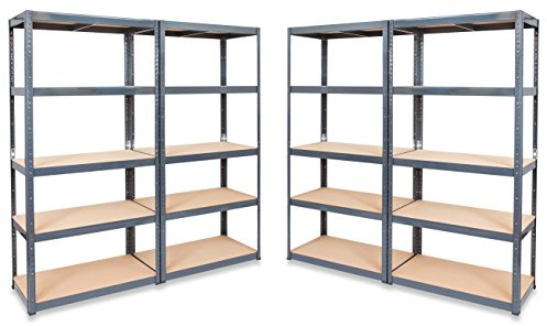 Pack of 4 STORALEX® Garage Racking Shelving Units - 45cm Deep Version - UK’s Bestselling Garage Storage Shelves - 280kg Per Shelf (Evenly Distributed) - 5 Tier Shelf Unit - Rigid Metal & MDF Boltless Assembly System