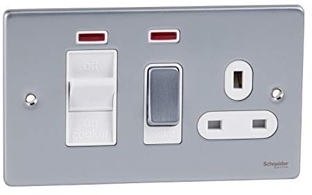 Schneider Electric GU4501WBC Ultimate Low Profile brushed chrome White insert 45A cooker control unit + neon