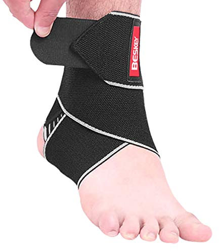 BESKEY Ankle Support Brace Adjustable Breathable Elastic Nylon Material Fit for Most Size Use for Sports