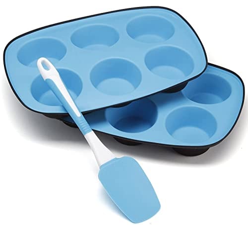 Maxi Nature 2 Pack Muffin Tray with Spatula - Non Stick, Durable, Easy to Clean - Microwave, Dishwasher & Freezer Safe - Silicone Moulds for Mini Pies, Tarts, Cupcakes