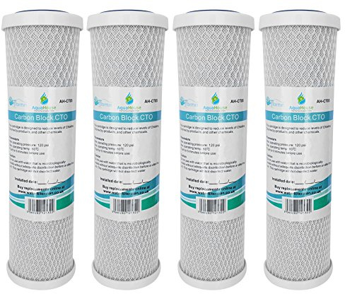 4x AquaHouse AH-CTO5 10 Carbon Block Wasserfilterpatronen für Trinkwasser, Umkehrosmoseanlagen, passend für alle 10 Filtergehäuse Wasserfilter Kartusche CTO