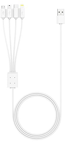 XLayer Octopus Kabel, 4 in 1 Multi-USB-Ladekabel zum Aufladen von bis zu 4 Geräten gleichzeitig, Geeignet für Smartphone und Tablet, Weiß