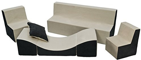 Velinda Kindersitzgruppe: 2xKinderstuhl+Sitzbank+Liegestuhl Kinderzimmermöbel Spiel-Set (Farbe: beige-grau)