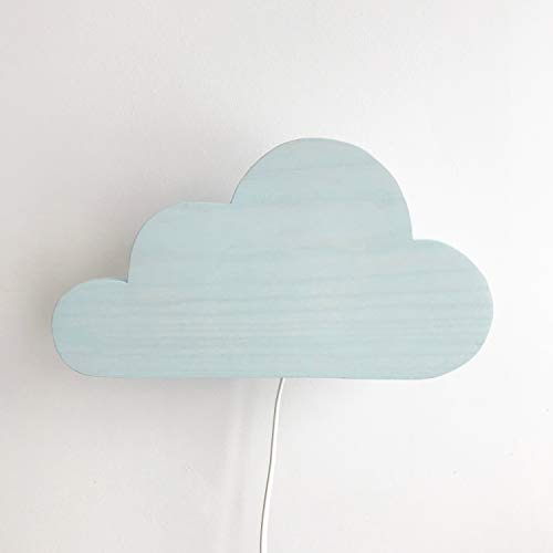 Clevere Kids Kinder-Wandlampe Alle meine Tiere | Handarbeit aus der EU | hochwertige Leselampe, Nachtlicht aus Holz | E14 (Wolke hellblau)